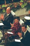Norway\'s King Harald, Queen Sonia, and Crown Prince Haakon attend the Nobel Prize  (MSF), 1999.jpg
