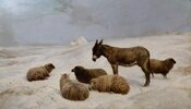 Charles Jones - Sheep and Donkey in a Winter Landscape.jpg